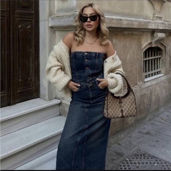 Zara Sleeveless Denim Maxi Dress small
